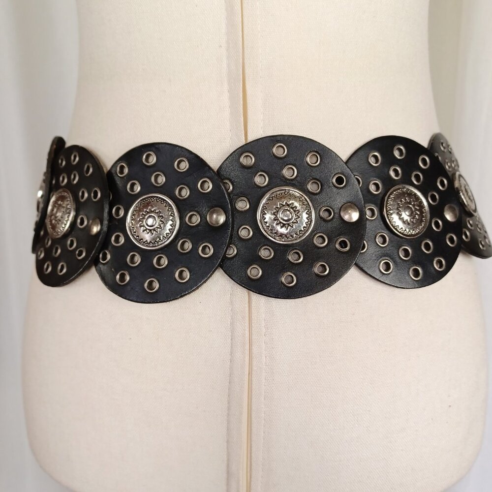Genuine Leather Disc Belt, 40", Black & Silver - Picture 4 of 7